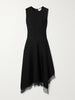 Asymmetric lace-trimmed woven midi dress