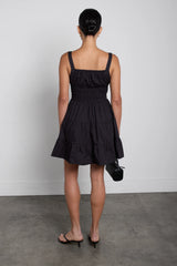 GATHERED COTTON POPLIN MINI DRESS