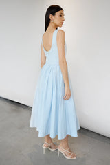 COTTON POPLIN HIGH NECK MIDI DRESS