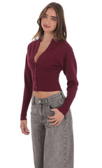 Cinched Knit Cardigan in Burgundy
