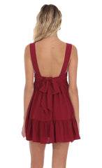 Square Neckline Babydoll Dress in Red