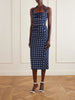 Halted-neck polka-dot cotton-blend twill midi dress