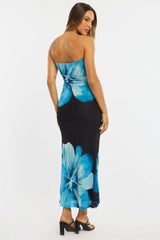 Blue Floral Strapless Maxi Dress