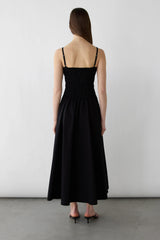 SHIRRED COTTON POPLIN MIDI DRESS