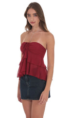 Maroon Chiffon Strapless Ruffled Top