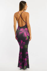 Black Floral Maxi Dress Strappy