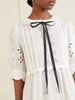 Bari tie-detailed broderie anglaise-trimmed linen midi dress