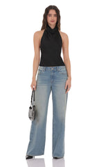 Satin Open Back Top in Black