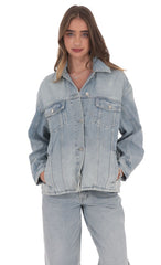 Oversized Belted Light Blue Denim Jacket