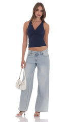 Twist Cross Back Top in Navy