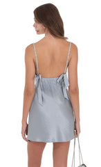 Rhinestone Strap Satin Dress in Powder Blue