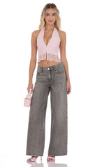 Pink V Neck Halter Top