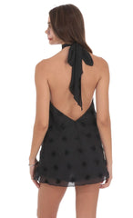 Florette Halter Shift Dress in Black