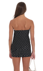 Polka Dot Mesh Strapless Two Piece Set in Black