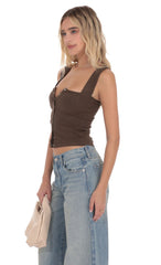 Ribbed Square Neck Top in Brown