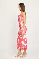 Red Floral Bodycon Dress Cowl Neck Maxi