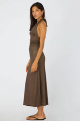 Brown Polka Dot Halter Neck Midi Dress