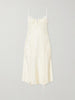 Pleated paneled satin brocade midi dress