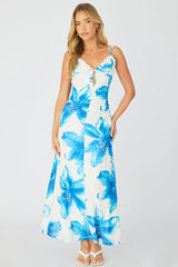 White Floral Maxi Dress Cut Out Detail Mesh