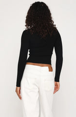 Fine Wine Long Sleeve Knit Top Black