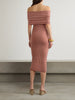 Off-the-shoulder checked stretch-knit midi dress
