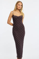 Brown Polka Dot Bodycon Dress Polka Dot Cowl Neck Maxi