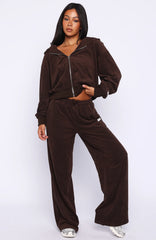 Causing Commotion Terry Wide Leg Sweatpants Chocolate