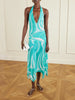 Printed silk twill-trimmed crepe-jersey halterneck midi dress