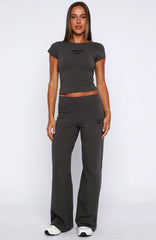 Break The Records Wide Leg Pants Charcoal