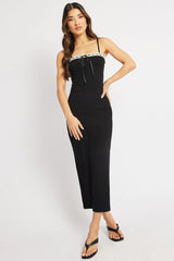 Black Bodycon Dress Maxi Ribbon Trim