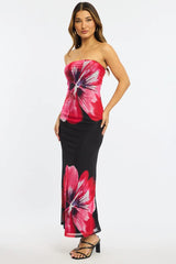 Black Floral Strapless Maxi Dress