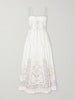 Valya embroidered pleated cotton-poplin midi dress