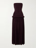 Strapless pleated stretch-jersey midi dress