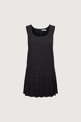 PLEATED SCOOP NECK MINI DRESS