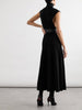 Belted leather-trimmed wool-blend turtleneck midi dress