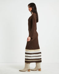 Kimmy Crochet Stripe Midi Dress Chocolate in Brown