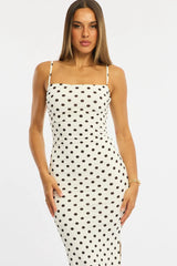 White Polka Dot Bodycon Dress Maxi