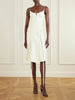 Pleated paneled satin brocade midi dress