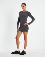 Reign Open Back Mini Knit Dress Slate Grey