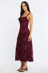 Red Midi Dress Ruched Bust