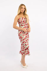 White Floral Midi Dress Bias Chiffon