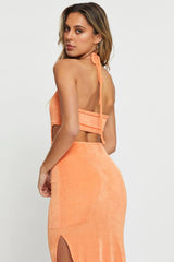 Orange Midi Dress Halter Neck