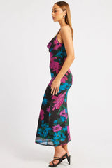 Pink Floral Bodycon Dress Singlet Cowl Neck Maxi