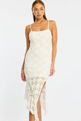 White Midi Dress Asymmetric Hem Lace