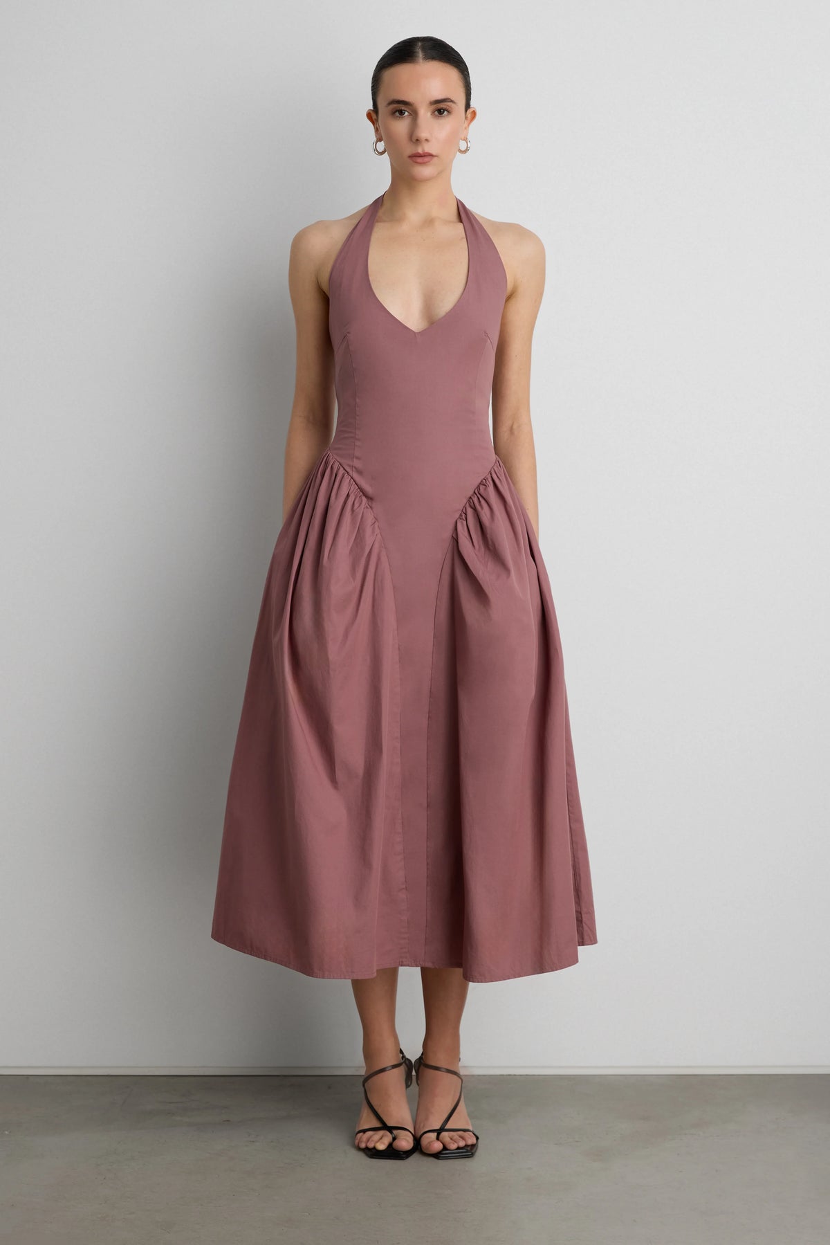 COTTON POPLIN HALTER MIDI DRESS