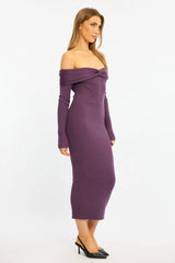 Red Knit Dress Long Sleeve Maxi