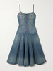 Paneled denim midi dress