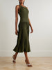 Pleated pointelle-trimmed ribbed-knit midi dress