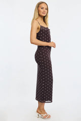 Brown Polka Dot Bodycon Dress Polka Dot Cowl Neck Maxi