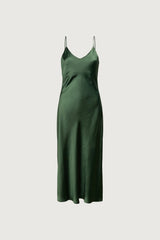 SATIN V-NECK SLIP MIDI DRESS